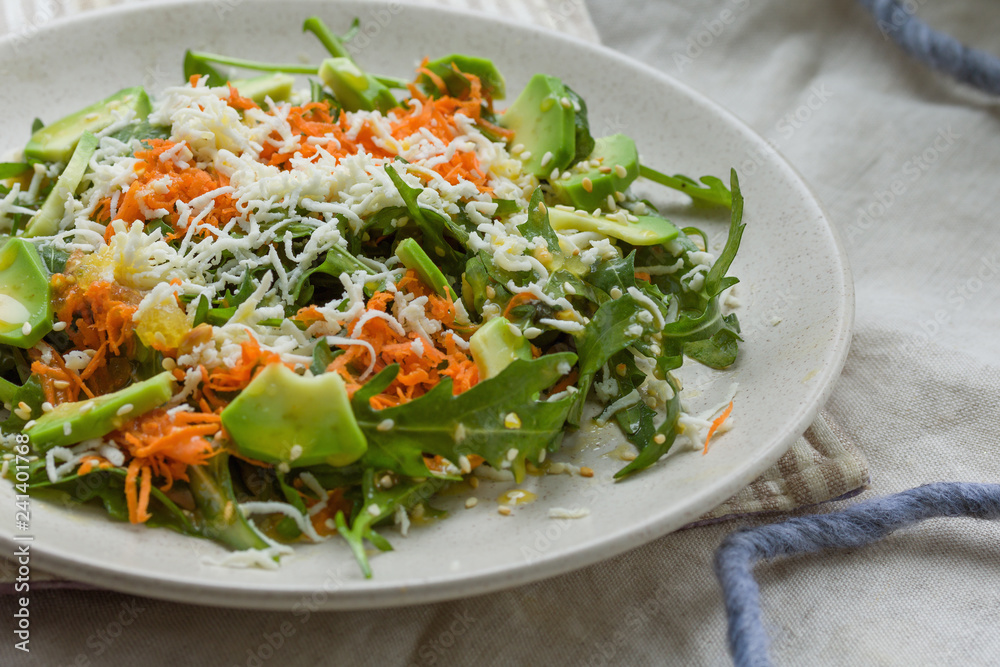 salad mix with avocado carrot, cheese and lemon juice. Detox food salad mix with avocado carrot, cheese and lemon juice. Detox food