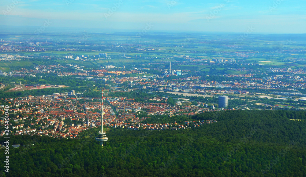 Stuttgart TV Tower in South Germany, aerial view