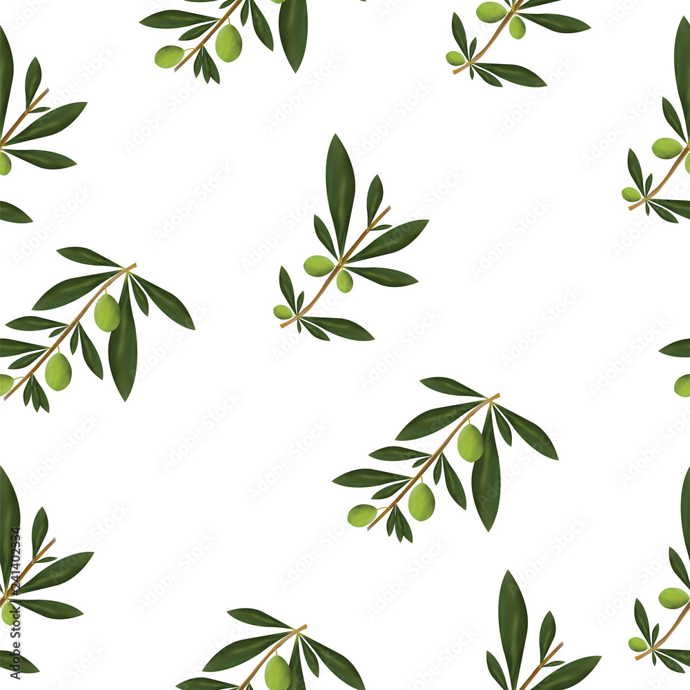 seamless pattern with olive tree vector - floral pattern isolated on white background