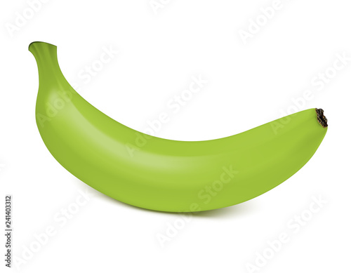 Fresh ripe green banana isolated on white background. Vector 3d illustration