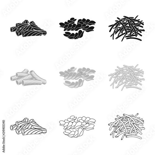 Isolated object of pasta and carbohydrate sign. Collection of pasta and macaroni stock symbol for web.