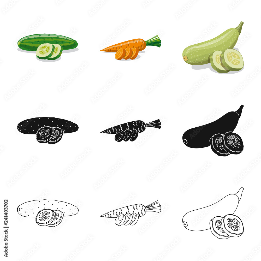 Isolated object of vegetable and fruit logo. Set of vegetable and vegetarian stock vector illustration. Isolated object of vegetable and fruit logo. Set of vegetable and vegetarian stock vector illustration.
