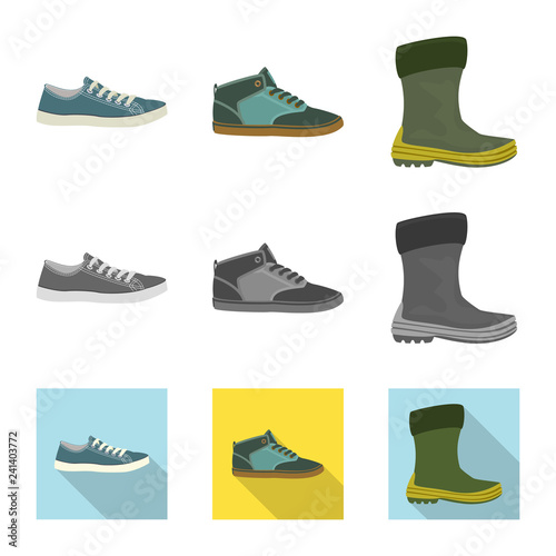 Vector illustration of shoe and footwear icon. Collection of shoe and foot vector icon for stock.