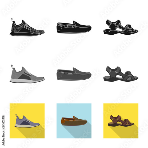 Vector design of shoe and footwear symbol. Set of shoe and foot stock vector illustration.