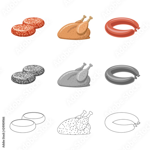 Isolated object of meat and ham logo. Collection of meat and cooking stock vector illustration.