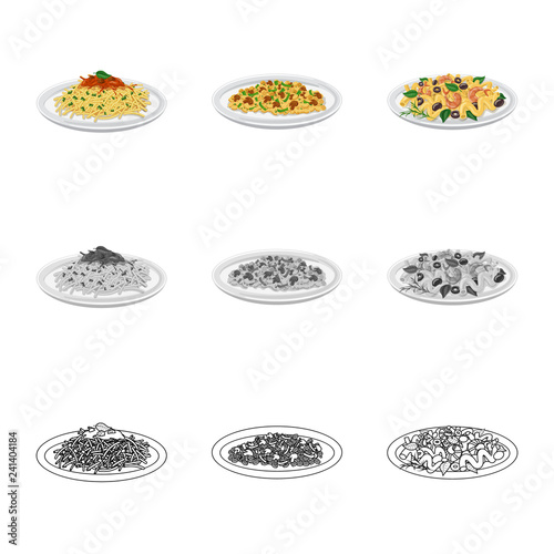 Vector design of pasta and carbohydrate symbol. Set of pasta and macaroni stock vector illustration.