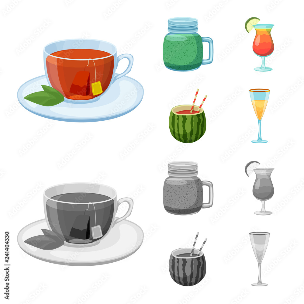 Vector illustration of drink and bar icon. Collection of drink and party stock symbol for web.