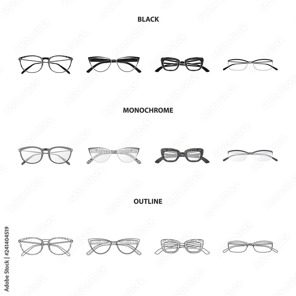 Isolated object of glasses and frame icon. Collection of glasses and accessory stock symbol for web. Isolated object of glasses and frame icon. Collection of glasses and accessory stock symbol for web.