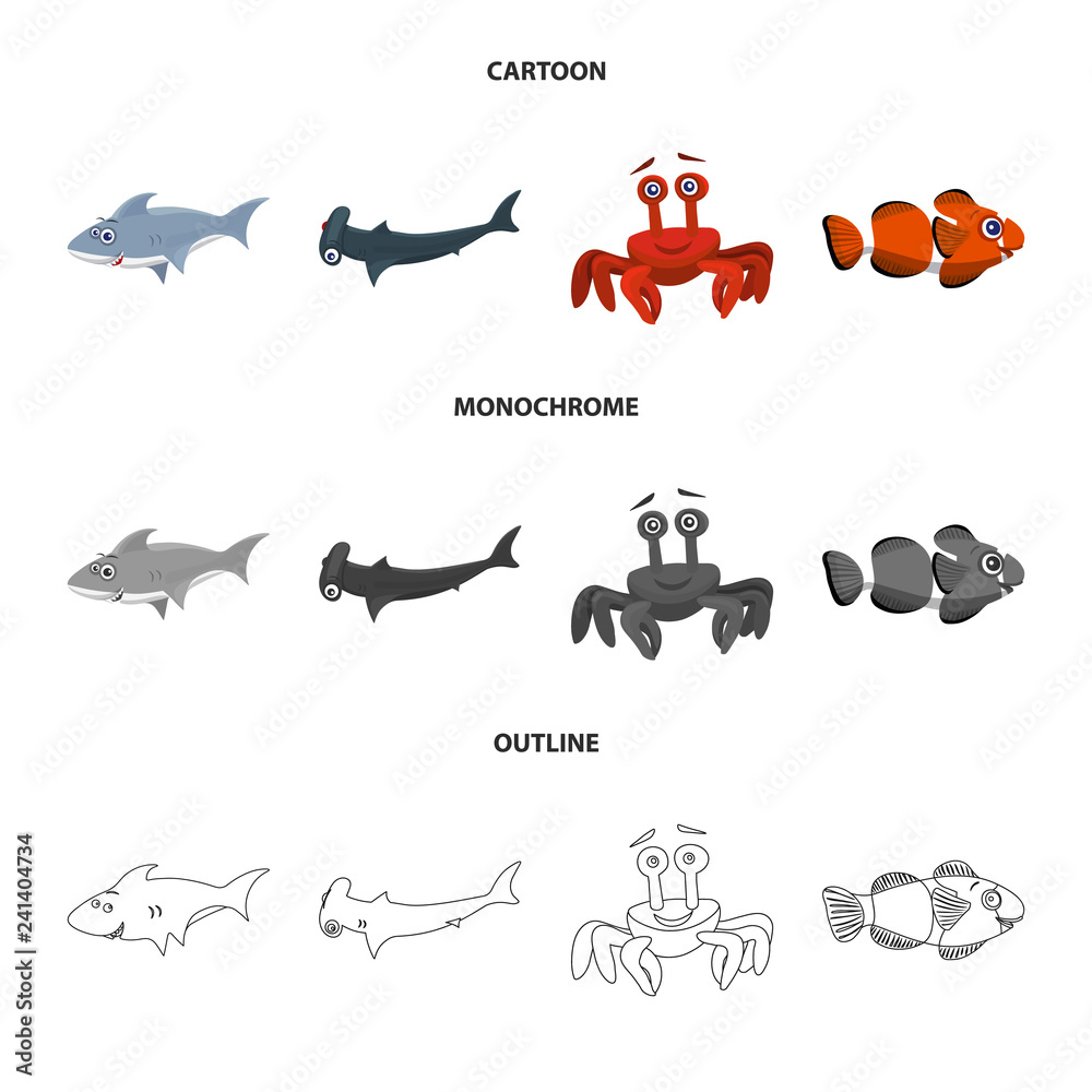 Vector illustration of sea and animal logo. Collection of sea and marine stock symbol for web. Vector illustration of sea and animal logo. Collection of sea and marine stock symbol for web.