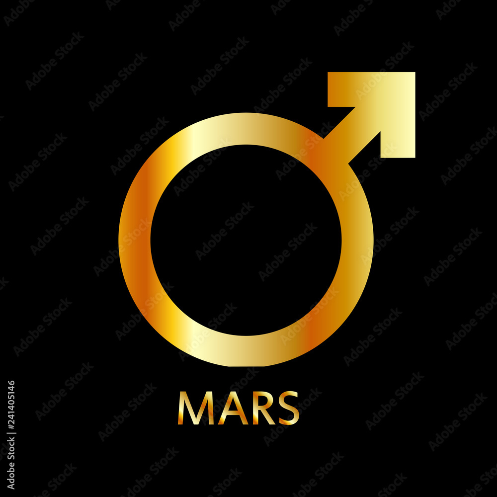 Zodiac and astrology symbol of the planet Mars in gold colors- astronomical icon Zodiac and astrology symbol of the planet Mars in gold colors- astronomical icon