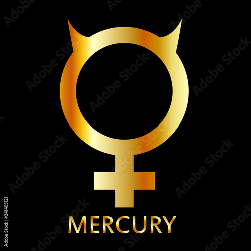 Zodiac and astrology symbol of the planet Mercury in gold colors- astronomical icon photo