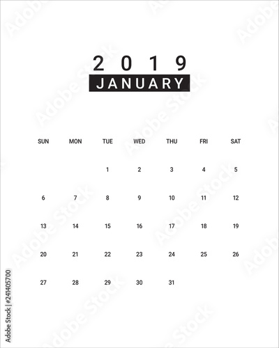 January 2019 desk calendar vector illustration