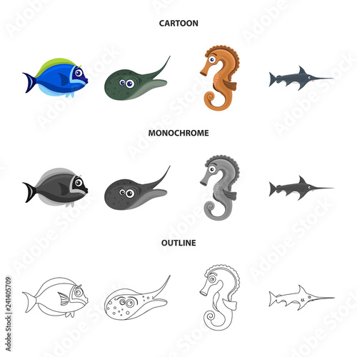 Vector design of sea and animal sign. Set of sea and marine stock symbol for web.
