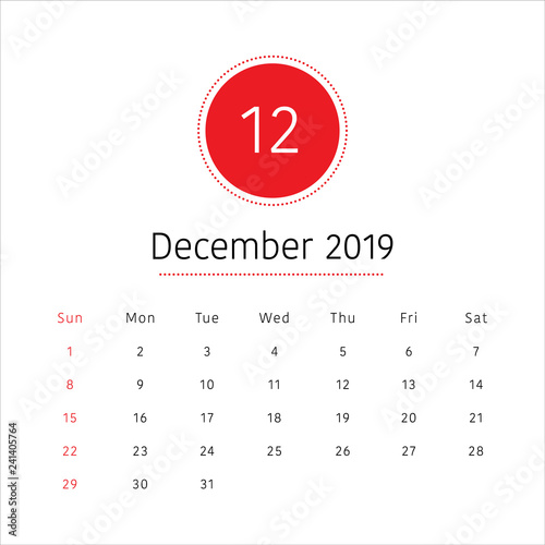 December 2019 desk calendar vector illustration