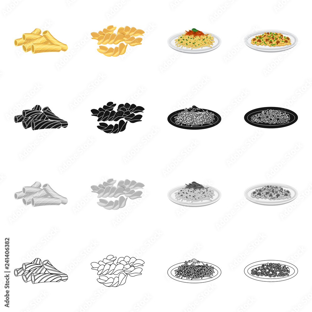 Isolated object of pasta and carbohydrate logo. Collection of pasta and macaroni vector icon for stock.