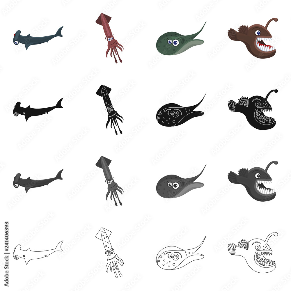 Vector design of sea and animal symbol. Set of sea and marine stock vector illustration.