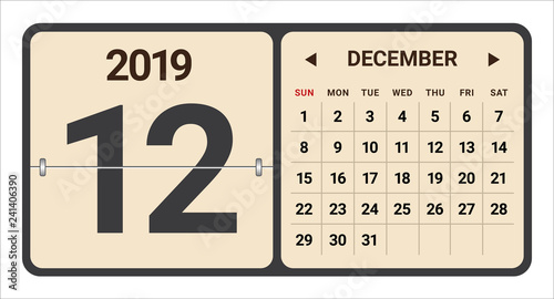 December 2019 monthly calendar vector illustration