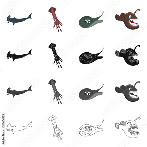 Vector design of sea and animal symbol. Set of sea and marine stock vector illustration.