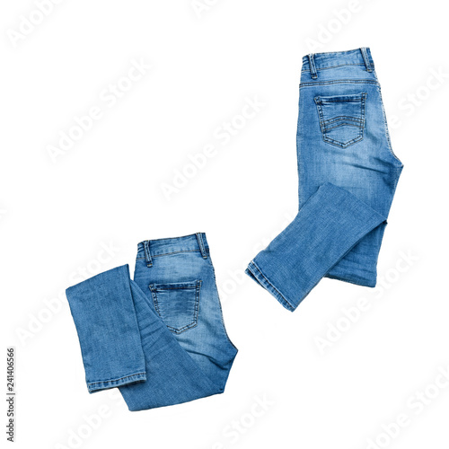jeans on the background, blue jeans lie on a wooden background,