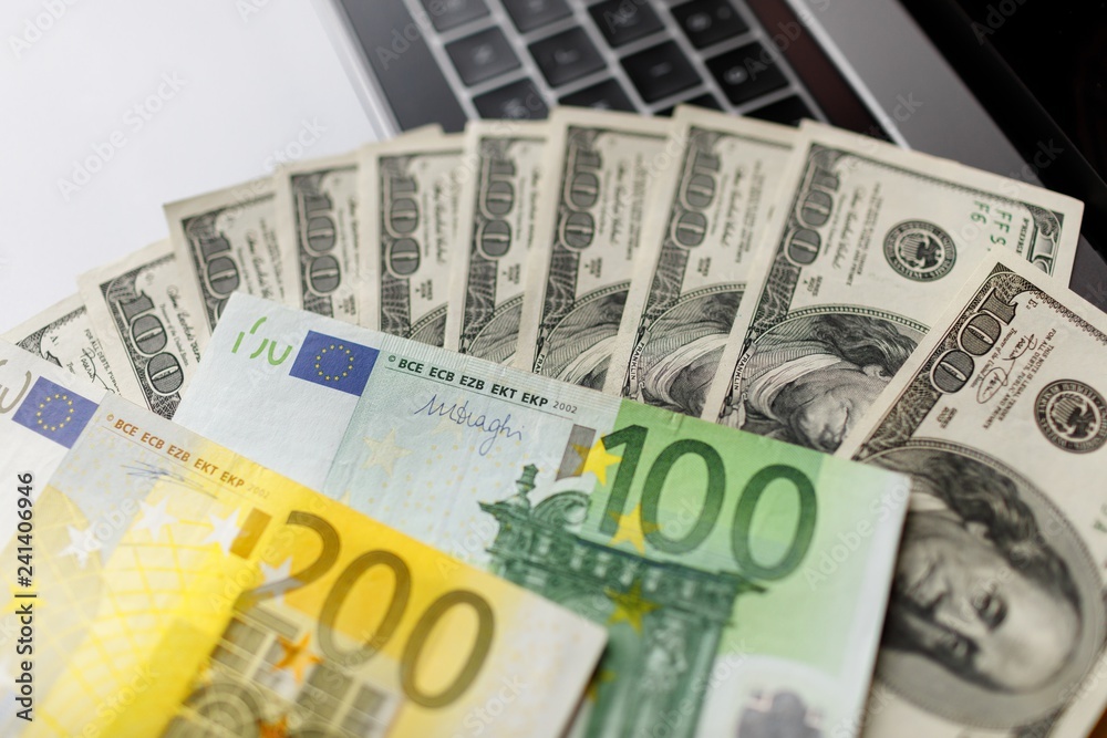 Background with american dollar and euro bills. Background with american dollar and euro bills.