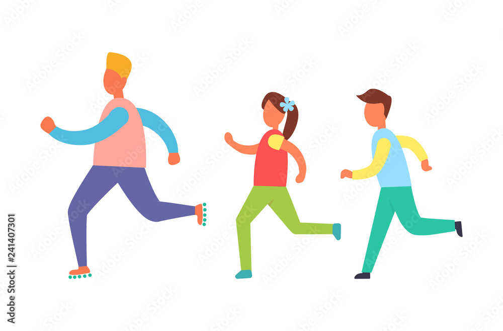 Running People Set, Isolated Vector Cartoon Icon Running People Set, Isolated Vector Cartoon Icon