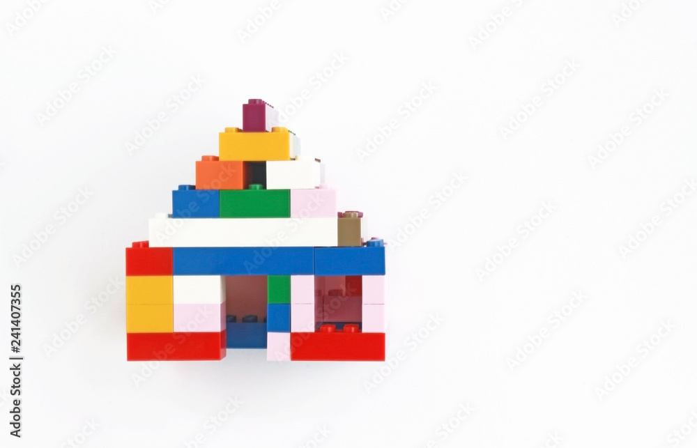 house built with children building blocks, top view house built with children building blocks, top view