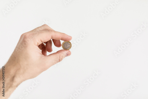 Euro Money. hand holding euro coins.