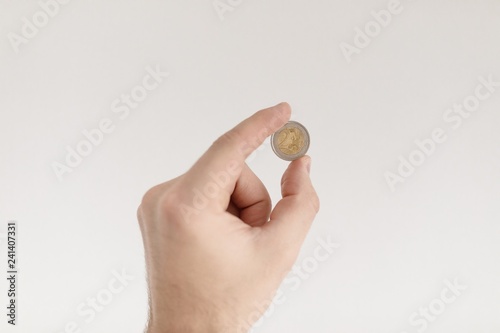 Euro Money. hand holding euro coins.