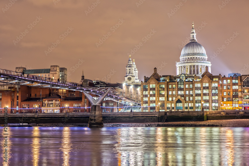 St. Paul's Cathedral and Millennium Bridge at Night
