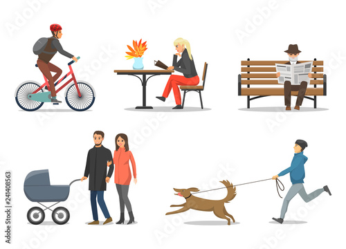 Old Pensioner with Newspaper and Family Vector