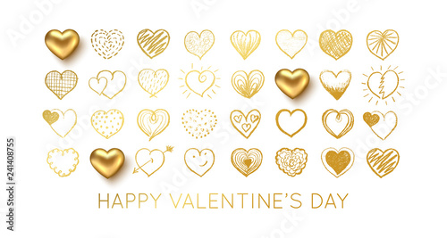 Valentines day background with gold heart. Vector illustration