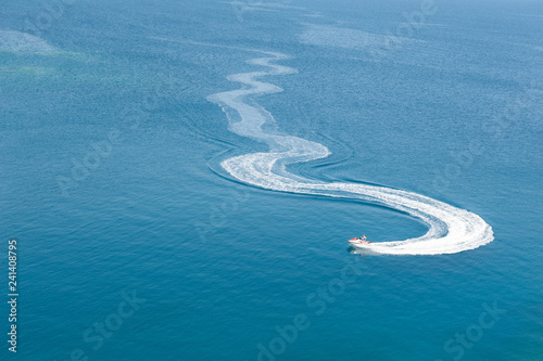 Jet ski glides in the sea. Extreme water sports.Travel and vacation concept