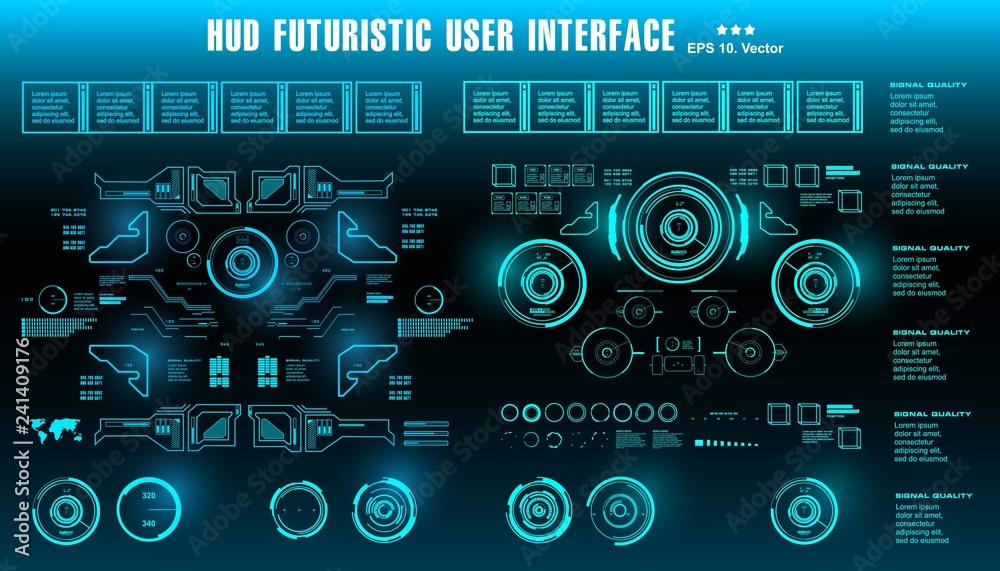 HUD futuristic blue user interface, dashboard display virtual reality technology screen, target HUD futuristic blue user interface, dashboard display virtual reality technology screen, target