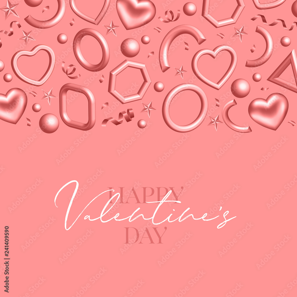 Valentines Day background decorated 3d coral hearts. Love vector illustration Valentines Day background decorated 3d coral hearts. Love vector illustration