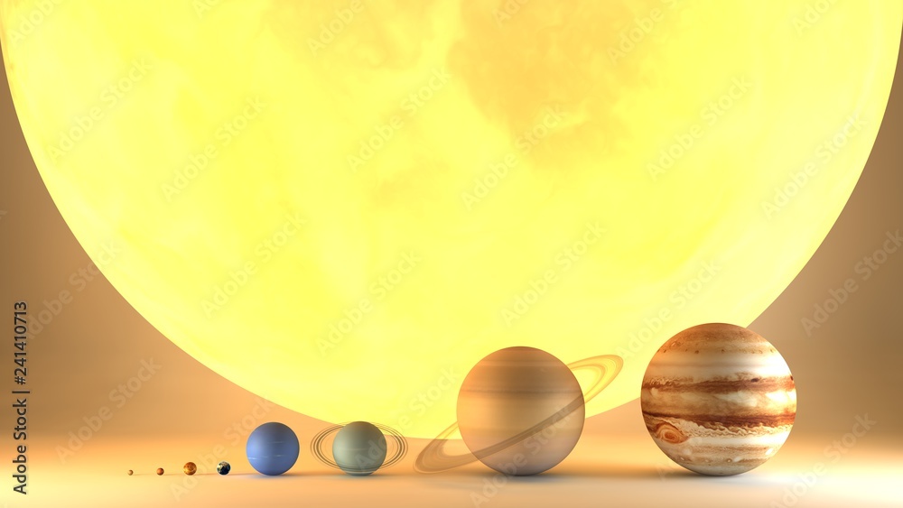 Sistema solare, pianeti diametro e grandezze, dimensioni. Rapporto di  grandezze. Spazio e universo Stock Illustration | Adobe Stock