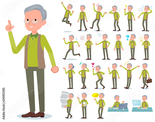 flat type Green vest old man_emotion