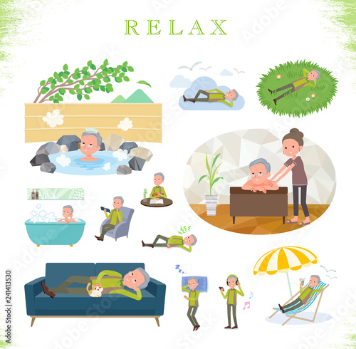 flat type Green vest old man_relax