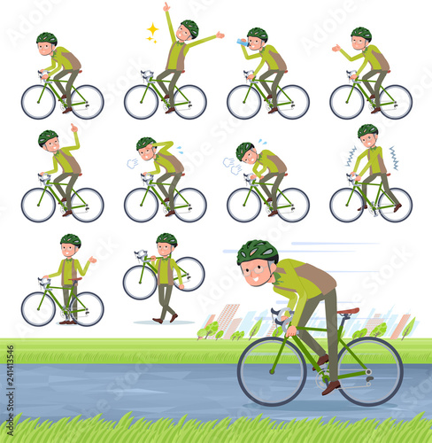 flat type Green vest old man_road bike