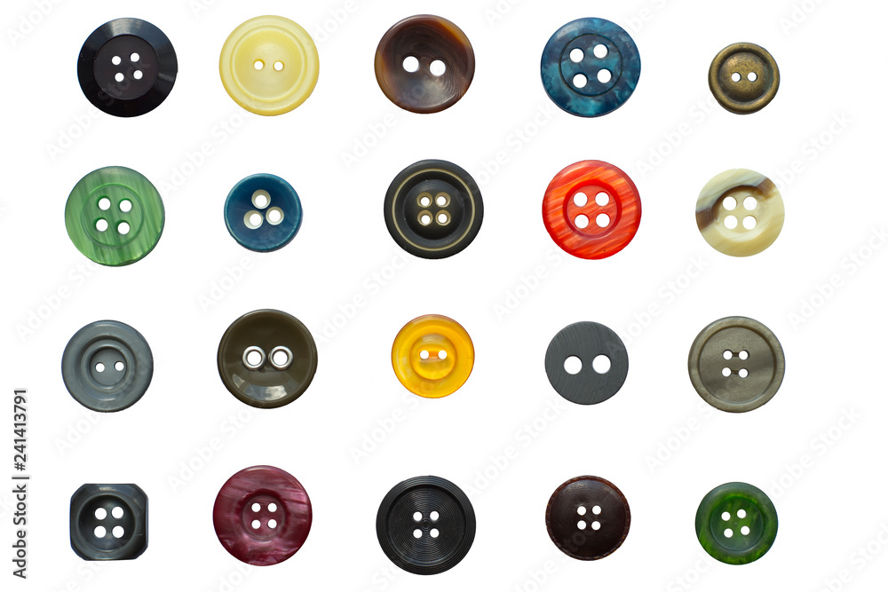 Set of various vintage sewing buttons isolated on white background  Stock-Foto | Adobe Stock