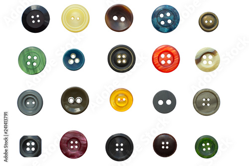 Set of various vintage sewing buttons isolated on white background