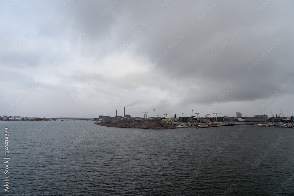 View Helsinki from sea, in winter time