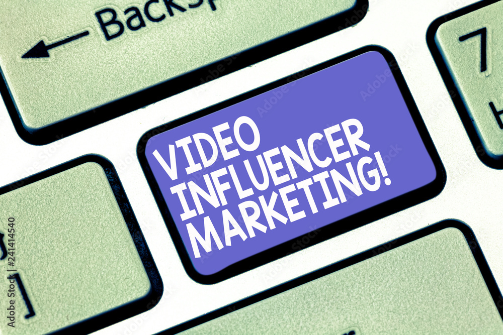 Word writing text Video Influencer Marketing. Business concept for Sponsored content by influencer to promote brand Keyboard key Intention to create computer message pressing keypad idea Word writing text Video Influencer Marketing. Business concept for Sponsored content by influencer to promote brand Keyboard key Intention to create computer message pressing keypad idea