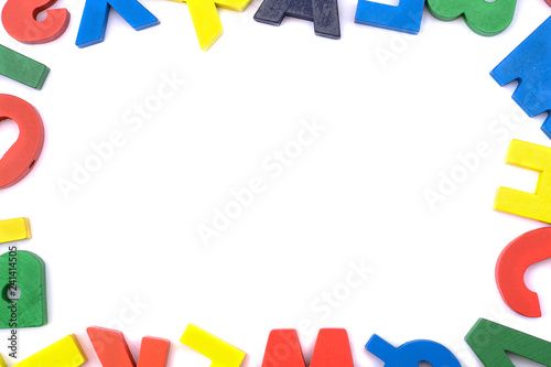 White background with frame from colorful wooden letters around