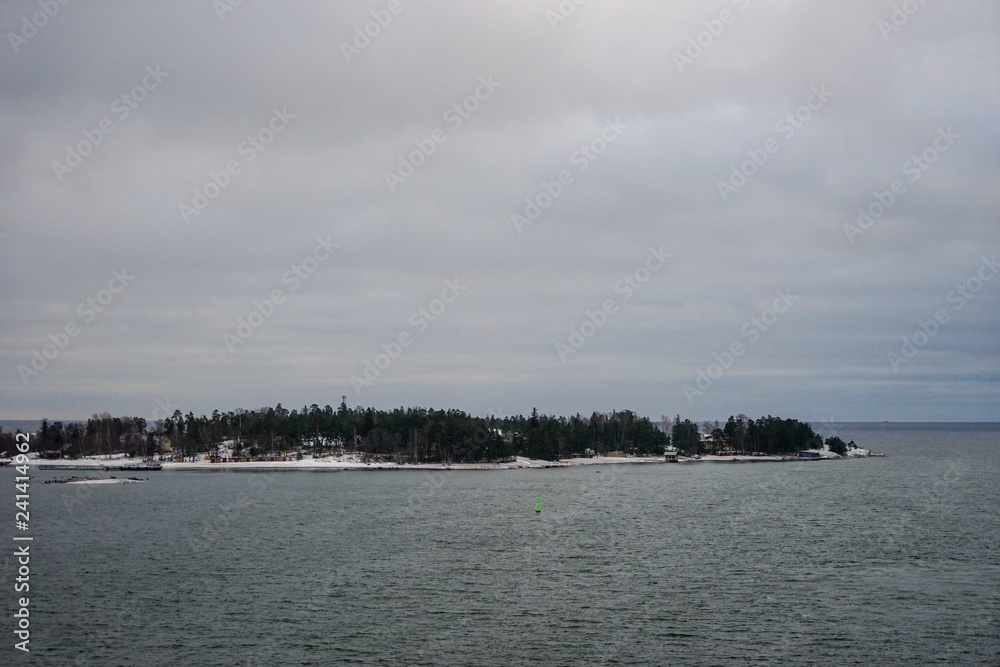 View Helsinki from sea, in winter time