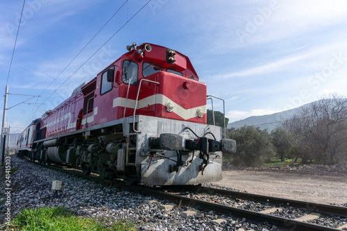Red TRain On Railway