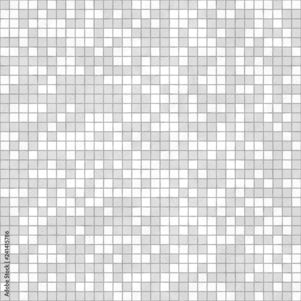 White-gray mosaic is lined with small square pieces of tiles White-gray mosaic is lined with small square pieces of tiles