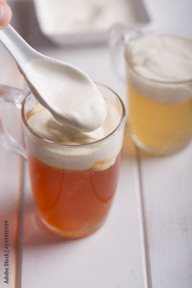 Cheese tea with layer of creamy foam Cheese tea with layer of creamy foam