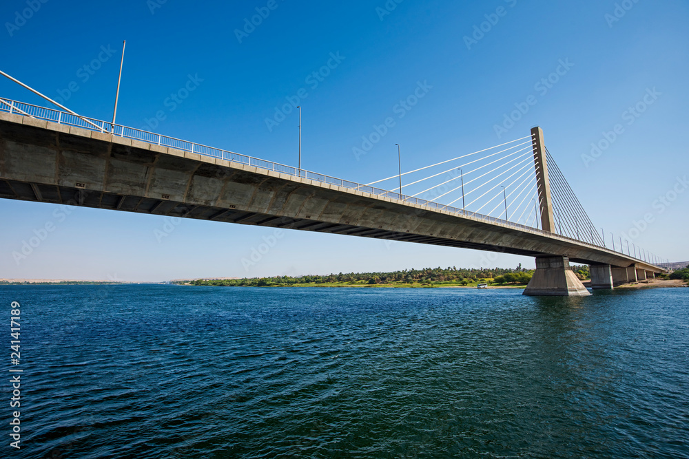 Large cable stayed road bridge over large river