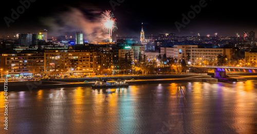 Novi Sad  Serbia - January 01  2019  Fireworks in Novi Sad  Serbia. New Year s fireworks.