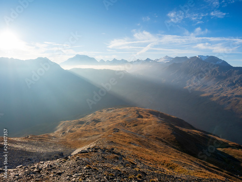 Border region Italy Switzerland, mountain landscape at Piz Umbrail with remains of the border from World War I photo